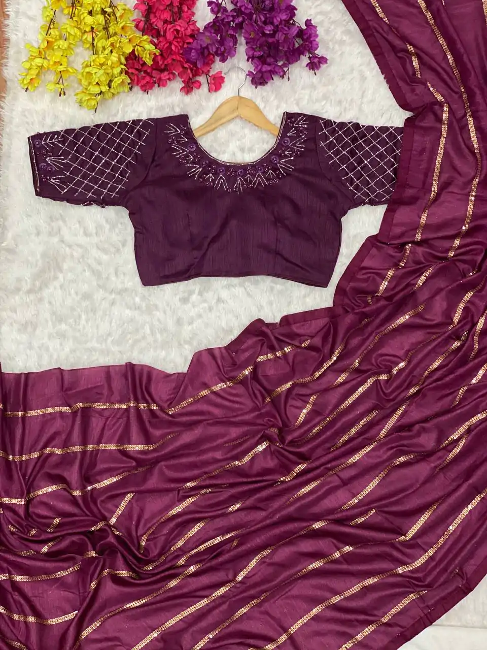 AC Purple LABEL Color Vichitra Fabric And Sequence Work Saree Casual, Wedding, Festive, Events Expected Delivery 4-6 Working Days @1849 /- | Bollywood Sarees, Creative Sarees, Designer Sarees, Embroidered Sarees, Ethnic Saree, Modern Digital sarees, Party Wear Sarees, Sarees