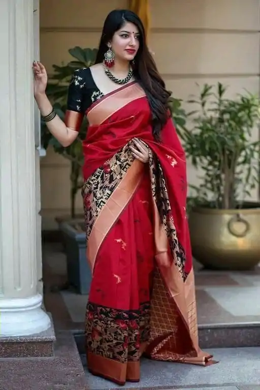 ES 8160 Red Color Soft Lichi Silk Butti Work Saree Casual, Wedding, Party, Festive, Events Etc. Expected Delivery 4-6 Working Days @1499/- | Bollywood Sarees, Creative Sarees, Designer Sarees, Embroidered Sarees, Ethnic Saree, Modern Digital sarees, Party Wear Sarees, Sarees