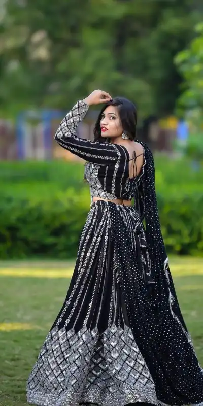 Ram 001 Black Color Georgette Sequence Thread Work With Zari Lehenga Choli Casual, Wedding, Festive, Events Expected Delivery 4-6 Working Days @2949/- | Bollywood Lehenga, Creative Lehenga, Designer Lehenga, Embroidered Lehenga, Lehenga, Party Wear Lehenga