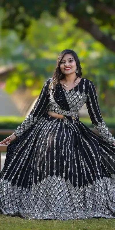 Ram 001 Black Color Georgette Sequence Thread Work With Zari Lehenga Choli Casual, Wedding, Festive, Events Expected Delivery 4-6 Working Days @2949/- | Bollywood Lehenga, Creative Lehenga, Designer Lehenga, Embroidered Lehenga, Lehenga, Party Wear Lehenga