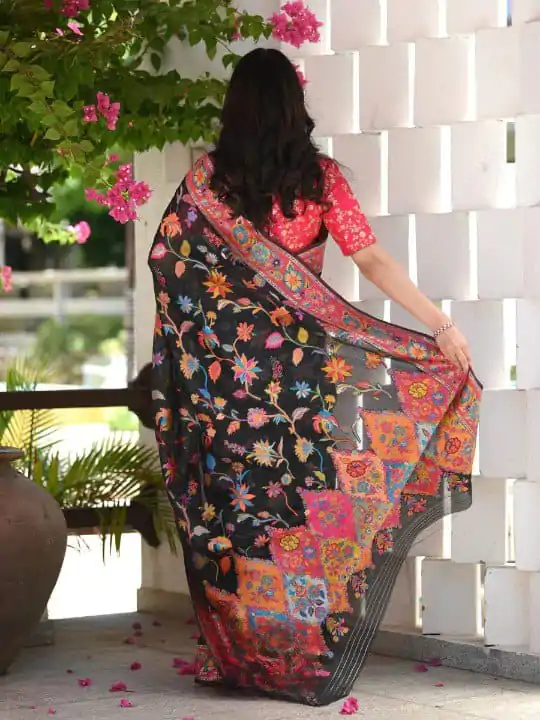 DDF 501 Black Color Kashmiri Running Thread Zari Work Saree Casual, Party Wear, Events, Festivals Etc. Expected Delivery 4-6 Working Days 2399/- | Bollywood Sarees, Creative Sarees, Designer Sarees, Embroidered Sarees, Ethnic Saree, Modern Digital sarees, Party Wear Sarees, Sarees