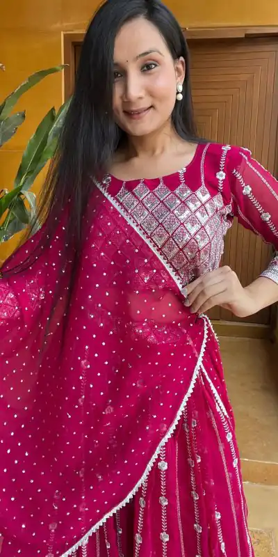Ram 001 Rani Color Georgette Sequence Thread Work With Zari Lehenga Choli Casual, Wedding, Festive, Events Expected Delivery 4-6 Working Days @2949/- | Bollywood Lehenga, Creative Lehenga, Designer Lehenga, Embroidered Lehenga, Lehenga, Party Wear Lehenga
