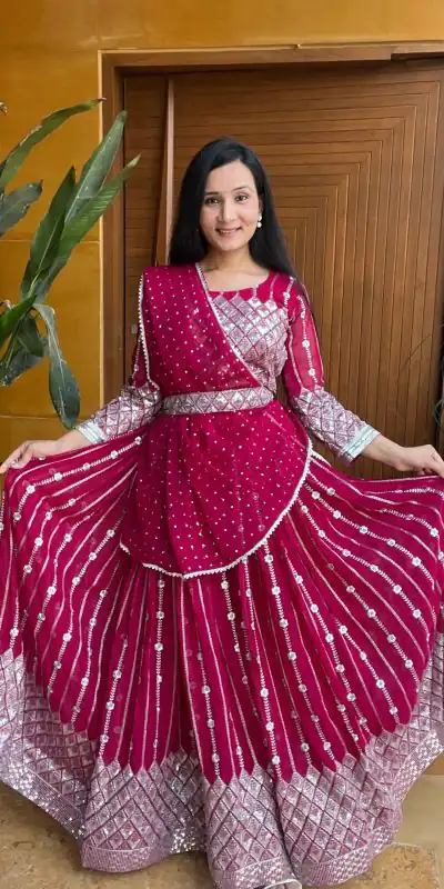 Ram 001 Rani Color Georgette Sequence Thread Work With Zari Lehenga Choli Casual, Wedding, Festive, Events Expected Delivery 4-6 Working Days @2949/- | Bollywood Lehenga, Creative Lehenga, Designer Lehenga, Embroidered Lehenga, Lehenga, Party Wear Lehenga