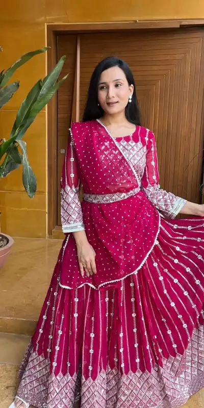 Ram 001 Rani Color Georgette Sequence Thread Work With Zari Lehenga Choli Casual, Wedding, Festive, Events Expected Delivery 4-6 Working Days @2949/- | Bollywood Lehenga, Creative Lehenga, Designer Lehenga, Embroidered Lehenga, Lehenga, Party Wear Lehenga