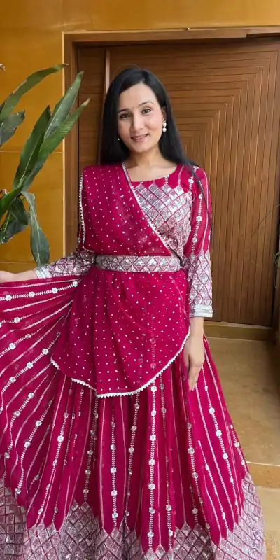 Ram 001 Rani Color Georgette Sequence Thread Work With Zari Lehenga Choli Casual, Wedding, Festive, Events Expected Delivery 4-6 Working Days @2949/- | Bollywood Lehenga, Creative Lehenga, Designer Lehenga, Embroidered Lehenga, Lehenga, Party Wear Lehenga