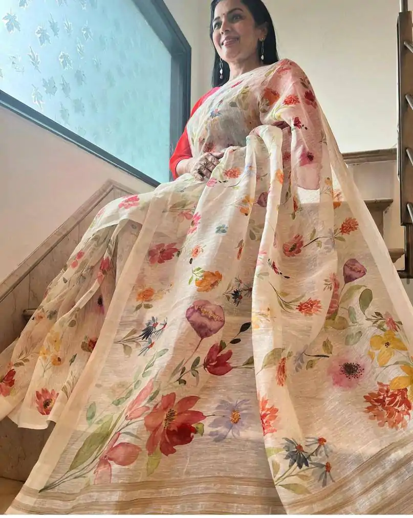 NT 568 White Color Plain Linen Digital Printed All Over Saree Events Casual Wedding Festive . Expected Delivery  4-6 Working Days @1449/- | Bollywood Sarees, Creative Sarees, Designer Sarees, Embroidered Sarees, Ethnic Saree, Modern Digital sarees, Party Wear Sarees, Sarees