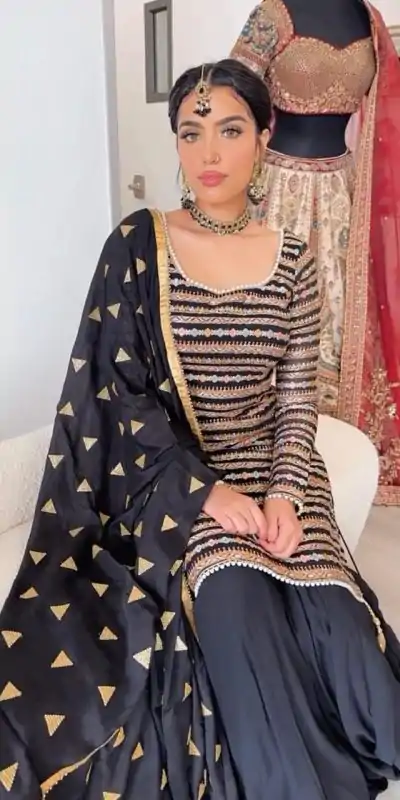 RTC 5713 Black Color Chinon Silk Thread Sequence Work Salwar Suit Wedding, Party, Festive, Events Etc. Expected Delivery 4-6 Working Days @2099/- | Casual Suits, Creative suits, Designer Suits, Palazzo Suits, Patiala Suits, Salwar suit, Straight Suits