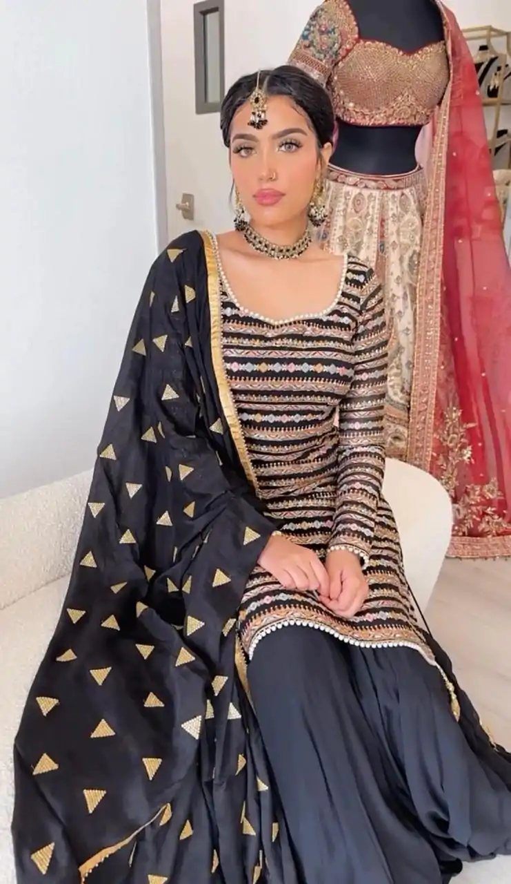 RTC 5713 Black Color Chinon Silk Thread Sequence Work Salwar Suit Wedding, Party, Festive, Events Etc.   Expected Delivery 4-6 Working Days @2099/- | Casual Suits, Creative suits, Designer Suits, Palazzo Suits, Patiala Suits, Salwar suit, Straight Suits
