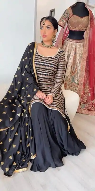 RTC 5713 Black Color Chinon Silk Thread Sequence Work Salwar Suit Wedding, Party, Festive, Events Etc. Expected Delivery 4-6 Working Days @2099/- | Casual Suits, Creative suits, Designer Suits, Palazzo Suits, Patiala Suits, Salwar suit, Straight Suits