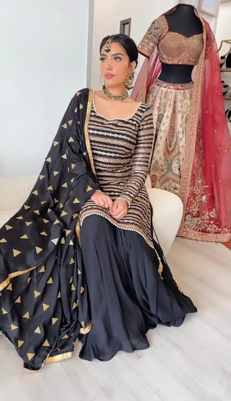 RTC 5713 Black Color Chinon Silk Thread Sequence Work Salwar Suit Wedding, Party, Festive, Events Etc.   Expected Delivery 4-6 Working Days @2099/- | Casual Suits, Creative suits, Designer Suits, Palazzo Suits, Patiala Suits, Salwar suit, Straight Suits