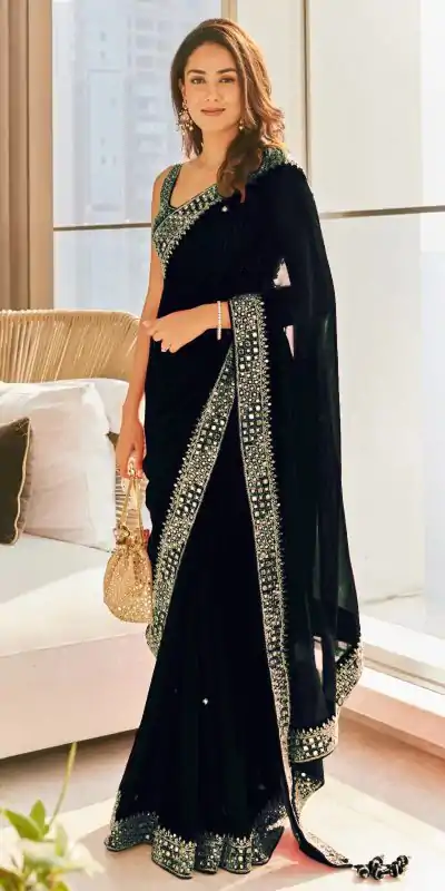 DS BT 381 Black Color Georgette Dori Thread Sequence Work Saree Wedding, Party, Festive, Events Expected Delivery 4-6 Working Days @ 1699/- | Bollywood Sarees, Creative Sarees, Designer Sarees, Embroidered Sarees, Ethnic Saree, Modern Digital sarees, Party Wear Sarees, Sarees