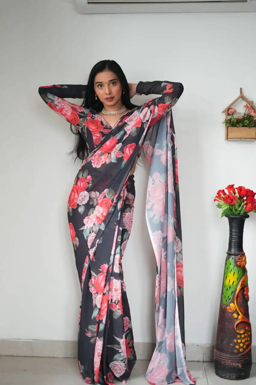 SC 263 Black Color Pure Soft Georgette Silk Design All Over Saree , Party Wear, Events, Festivals Expected Delivery 4-6 Working Days 1599/- | Bollywood Sarees, Creative Sarees, Designer Sarees, Embroidered Sarees, Ethnic Saree, Modern Digital sarees, Party Wear Sarees, Sarees