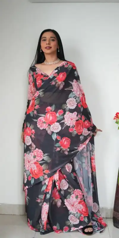 SC 263 Black Color Pure Soft Georgette Silk Design All Over Saree , Party Wear, Events, Festivals Expected Delivery 4-6 Working Days 1599/- | Bollywood Sarees, Creative Sarees, Designer Sarees, Embroidered Sarees, Ethnic Saree, Modern Digital sarees, Party Wear Sarees, Sarees