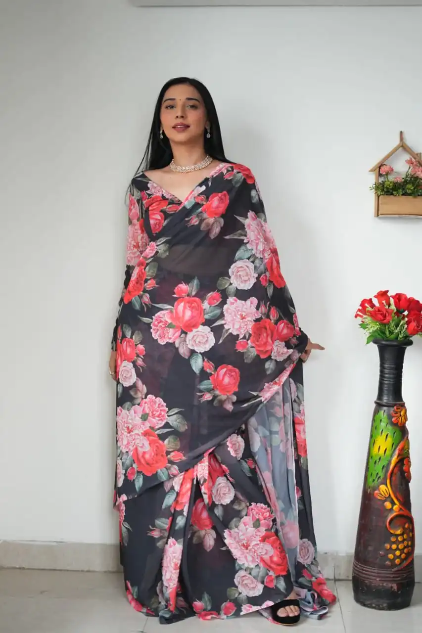 SC 263 Black Color Pure Soft Georgette Silk Design All Over Saree , Party Wear, Events, Festivals Expected Delivery 4-6 Working Days 1599/- | Bollywood Sarees, Creative Sarees, Designer Sarees, Embroidered Sarees, Ethnic Saree, Modern Digital sarees, Party Wear Sarees, Sarees
