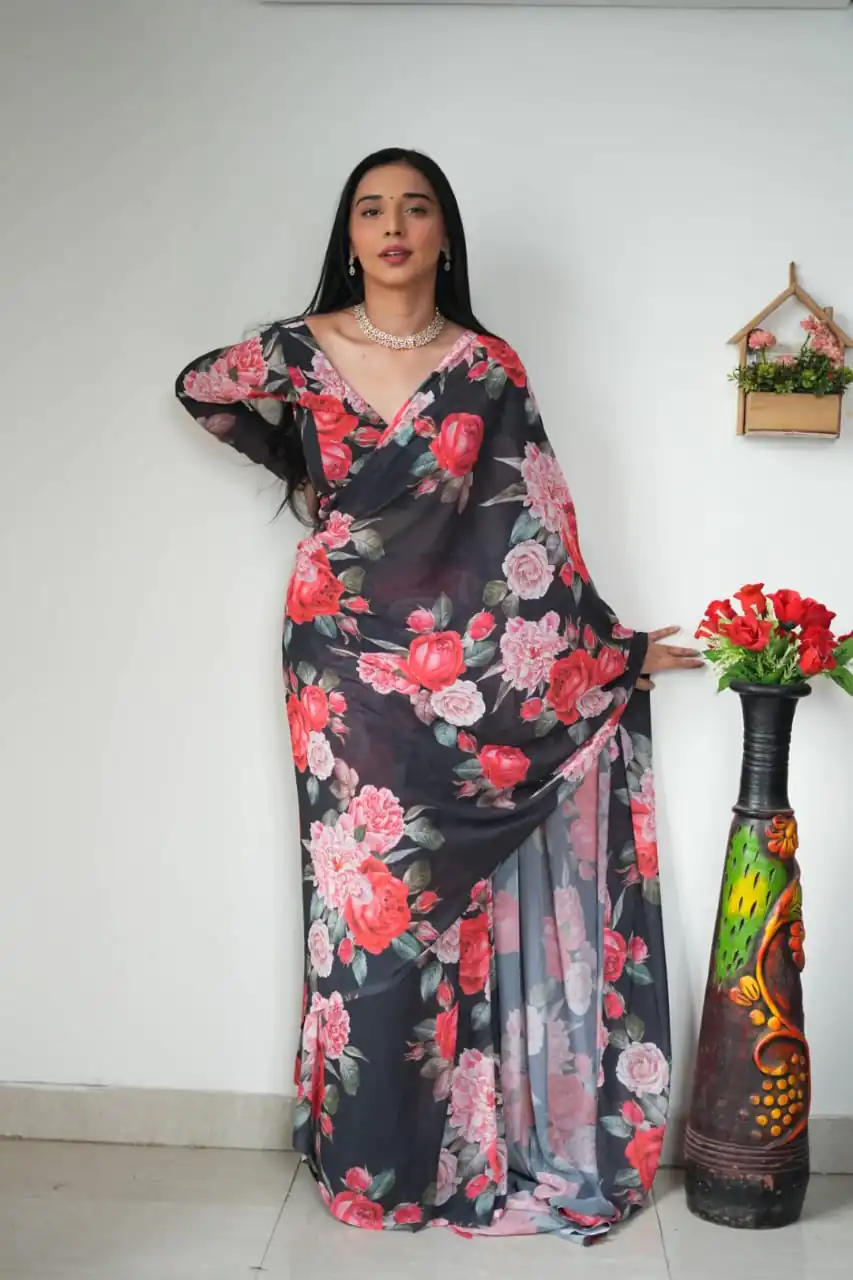 SC 263 Black Color Pure Soft Georgette Silk Design All Over Saree , Party Wear, Events, Festivals Expected Delivery 4-6 Working Days 1599/- | Bollywood Sarees, Creative Sarees, Designer Sarees, Embroidered Sarees, Ethnic Saree, Modern Digital sarees, Party Wear Sarees, Sarees