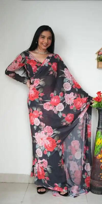 SC 263 Black Color Pure Soft Georgette Silk Design All Over Saree , Party Wear, Events, Festivals Expected Delivery 4-6 Working Days 1599/- | Bollywood Sarees, Creative Sarees, Designer Sarees, Embroidered Sarees, Ethnic Saree, Modern Digital sarees, Party Wear Sarees, Sarees