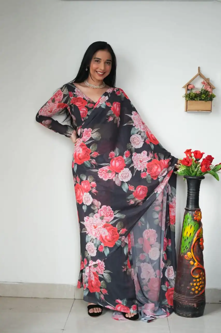 SC 263 Black Color Pure Soft Georgette Silk Design All Over Saree , Party Wear, Events, Festivals Expected Delivery 4-6 Working Days 1599/- | Bollywood Sarees, Creative Sarees, Designer Sarees, Embroidered Sarees, Ethnic Saree, Modern Digital sarees, Party Wear Sarees, Sarees
