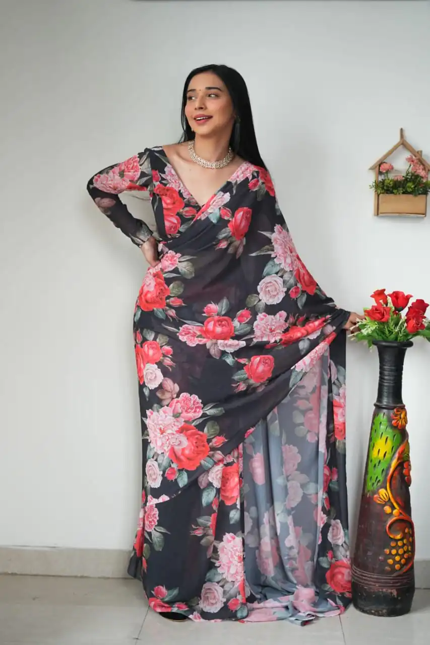SC 263 Black Color Pure Soft Georgette Silk Design All Over Saree , Party Wear, Events, Festivals Expected Delivery 4-6 Working Days 1599/- | Bollywood Sarees, Creative Sarees, Designer Sarees, Embroidered Sarees, Ethnic Saree, Modern Digital sarees, Party Wear Sarees, Sarees