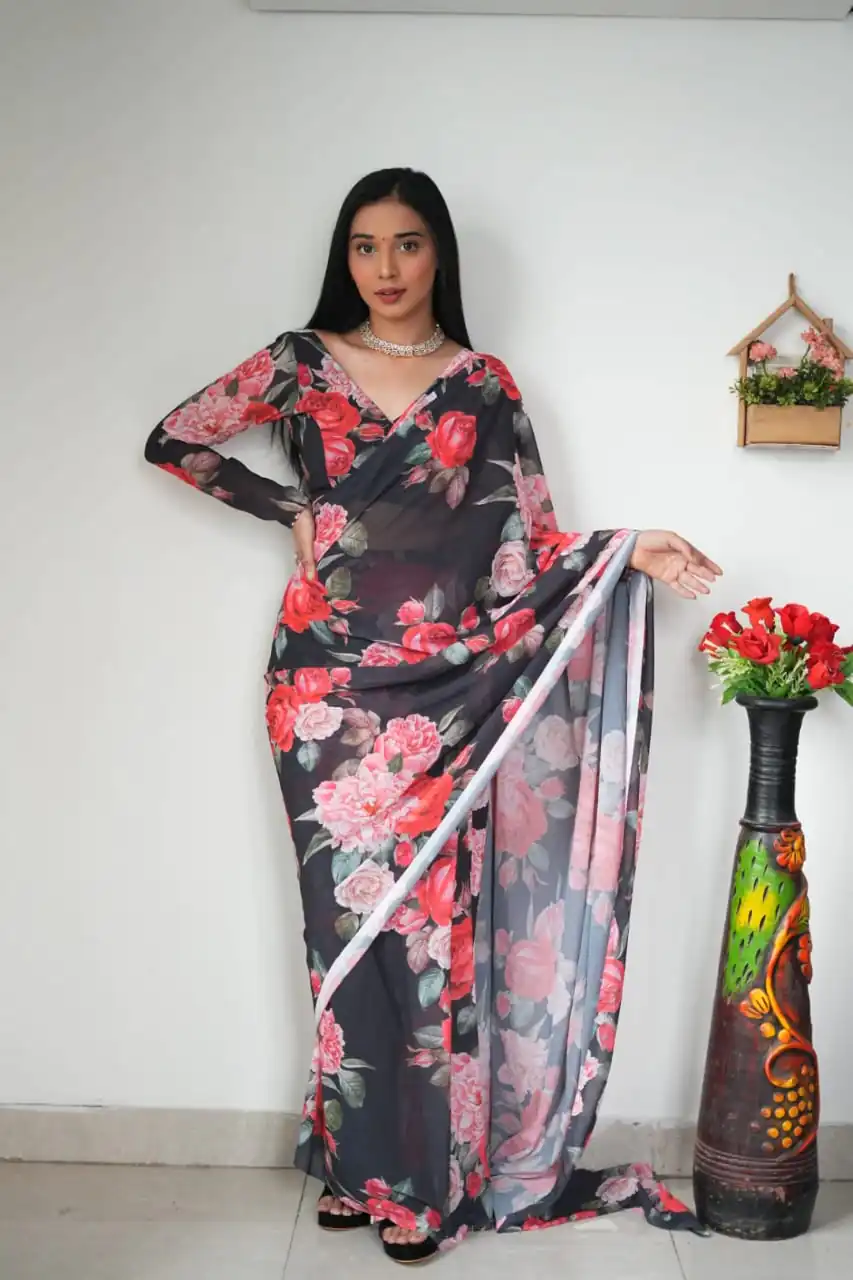 SC 263 Black Color Pure Soft Georgette Silk Design All Over Saree , Party Wear, Events, Festivals Expected Delivery 4-6 Working Days 1599/- | Bollywood Sarees, Creative Sarees, Designer Sarees, Embroidered Sarees, Ethnic Saree, Modern Digital sarees, Party Wear Sarees, Sarees