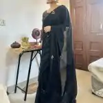   AC BEAUTY Black Color Soft Chinnon Hand Work Flower Design Saree Casual, Wedding, Festive, Events Expected Delivery 4-6 Working Days @2449/- | Bollywood Sarees, Creative Sarees, Designer Sarees, Embroidered Sarees, Ethnic Saree, Modern Digital sarees, Party Wear Sarees, Sarees