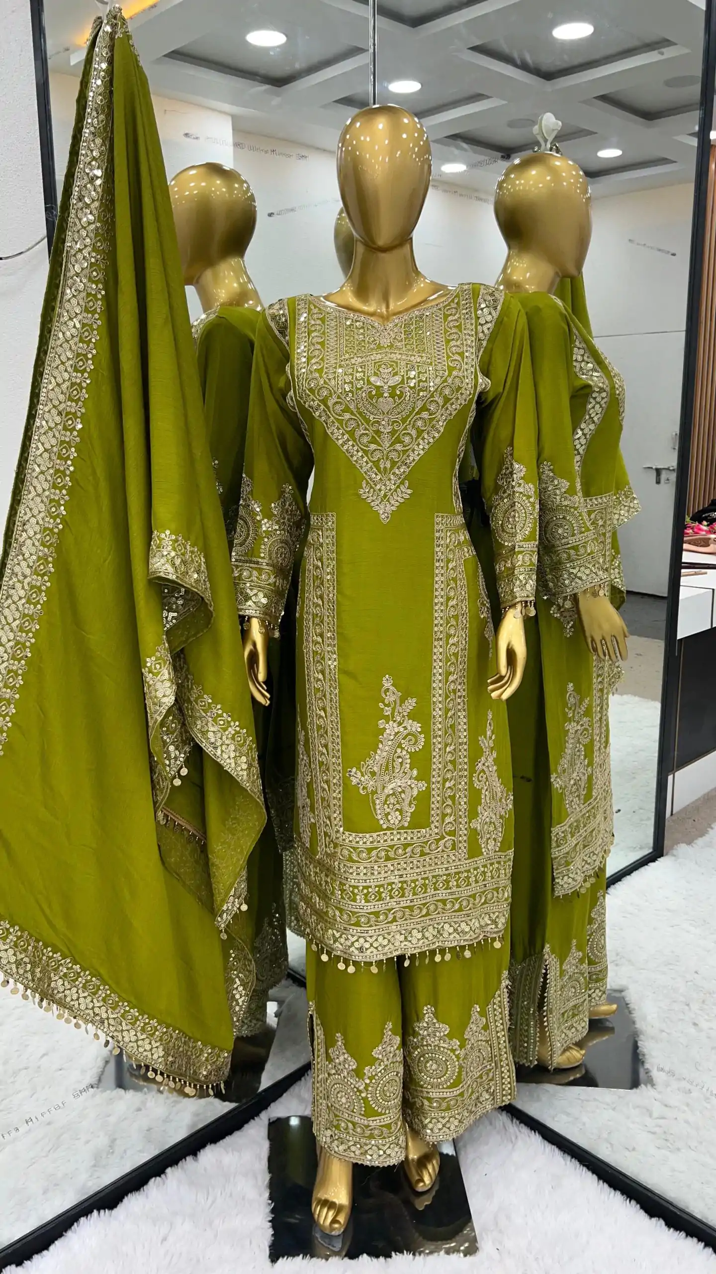 NSR 805 Green Color Pure Chinnon Silk Embroidery Coding Salwar Suit Casual, Party Festive, Events Etc. Expected Delivery 4-6 Working Days @2149/- | Jump Suits, Casual Suits, Creative suits, Designer Suits, Palazzo Suits, Party Wear Suits, Patiala Suits, Salwar suit, Straight Suits