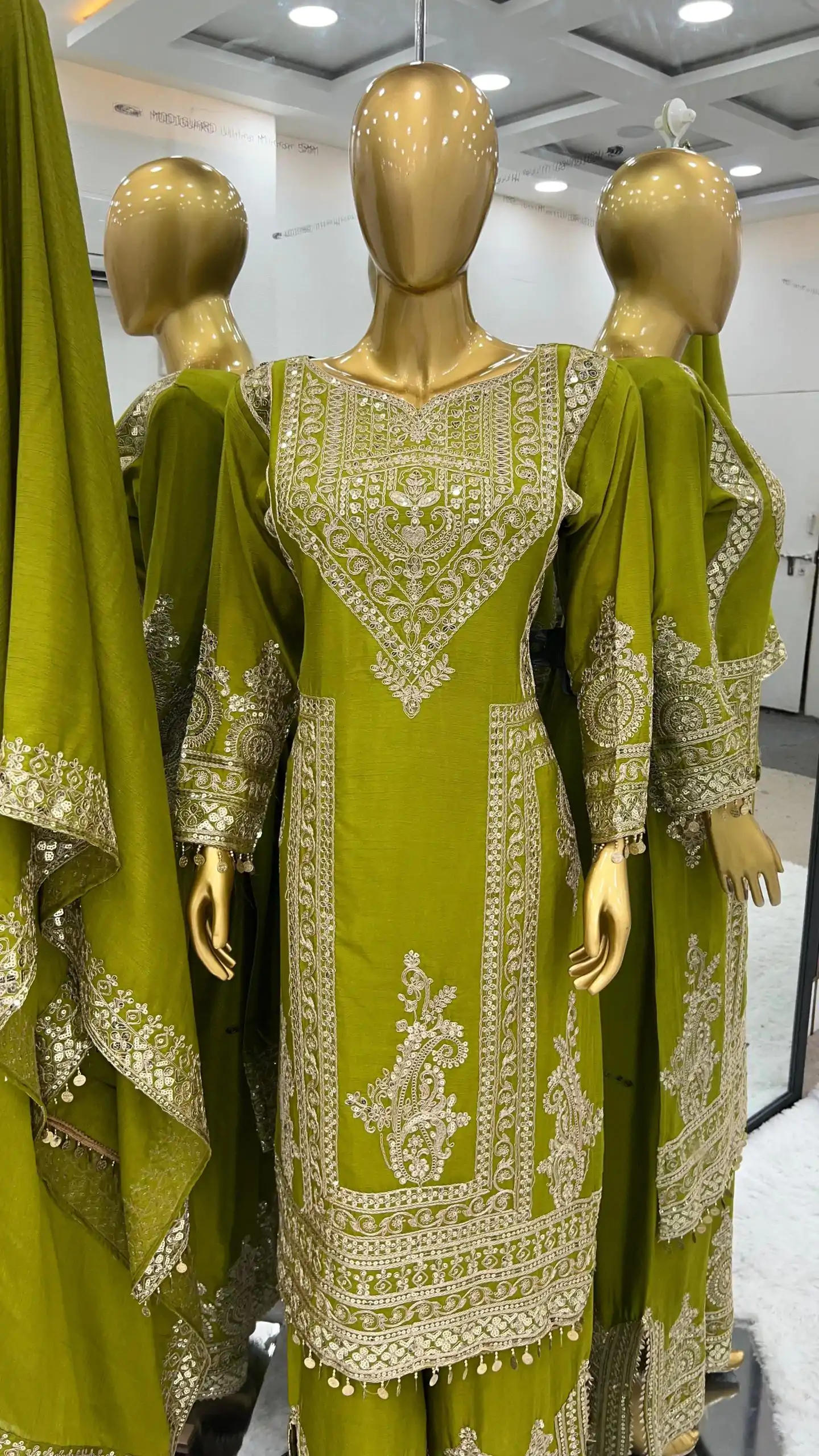 NSR 805 Green Color Pure Chinnon Silk Embroidery Coding Salwar Suit Casual, Party Festive, Events Etc. Expected Delivery 4-6 Working Days @2149/- | Jump Suits, Casual Suits, Creative suits, Designer Suits, Palazzo Suits, Party Wear Suits, Patiala Suits, Salwar suit, Straight Suits
