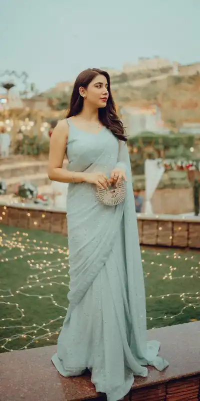 JR 616 Light Blue Color Georgette Sirvoski Support Lace Saree Casual, Wedding, Festive, Events Expected Delivery  4-6 Working Days @1699/- | Bollywood Sarees, Creative Sarees, Designer Sarees, Embroidered Sarees, Ethnic Saree, Modern Digital sarees, Party Wear Sarees, Sarees