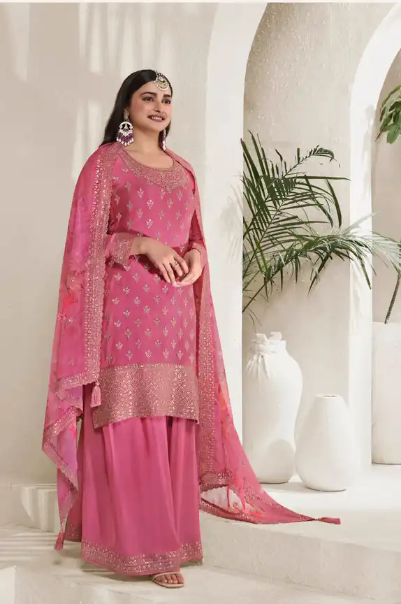 DS 67831 Pink color Viscose Chinon Embroidered Sequence Salwar Suit Casual, Wedding, Party, Festive, Events . Expected Delivery  4-6 Working Days @2849/- | Casual Suits, Creative suits, Designer Suits, Palazzo Suits, Party Wear Suits, Patiala Suits, Salwar suit, Straight Suits
