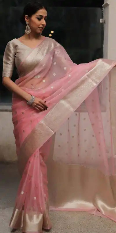 MS 440 Pink Color Organza Jacquard Butti Worked Saree Casual, Party Wear, Wedding, Events, Etc. Expected Delivery 4-6 Working Days 1449/- | Bollywood Sarees, Creative Sarees, Designer Sarees, Embroidered Sarees, Ethnic Saree, Modern Digital sarees, Party Wear Sarees, Sarees
