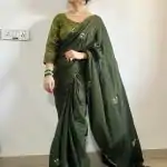   AC BEAUTY Stone Green Color Soft Chinnon Hand Work Flower Design Saree Casual, Wedding, Festive, Events Expected Delivery 4-6 Working Days @2449/- | Bollywood Sarees, Creative Sarees, Designer Sarees, Embroidered Sarees, Ethnic Saree, Modern Digital sarees, Party Wear Sarees, Sarees