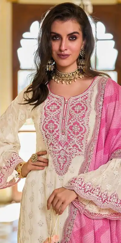 KF 1637 White Georgette Chine Sequins Work Salwar Suit Wedding, Party, Festive, Events Etc. Expected Delivery 4-6 Working Days @2099/-Only | Casual Suits, Creative suits, Designer Suits, Palazzo Suits, Party Wear Suits, Salwar suit, Straight Suits