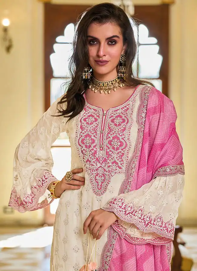 KF 1637 White Georgette Chine Sequins Work Salwar Suit Wedding, Party, Festive, Events Etc.  Expected Delivery 4-6 Working Days @2099/-Only | Casual Suits, Creative suits, Designer Suits, Palazzo Suits, Party Wear Suits, Salwar suit, Straight Suits