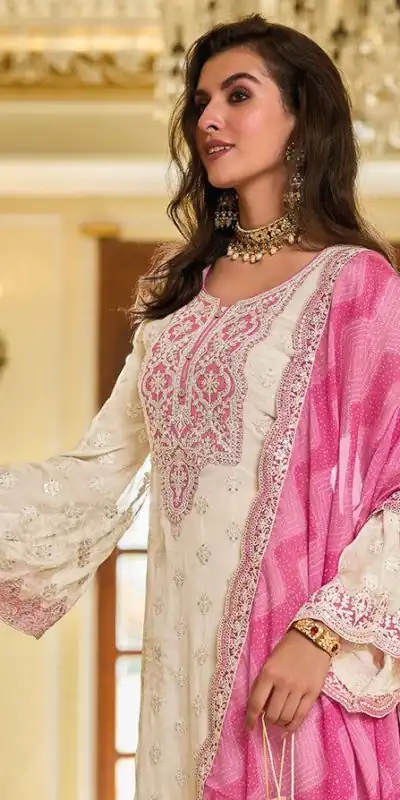 KF 1637 White Georgette Chine Sequins Work Salwar Suit Wedding, Party, Festive, Events Etc. Expected Delivery 4-6 Working Days @2099/-Only | Casual Suits, Creative suits, Designer Suits, Palazzo Suits, Party Wear Suits, Salwar suit, Straight Suits