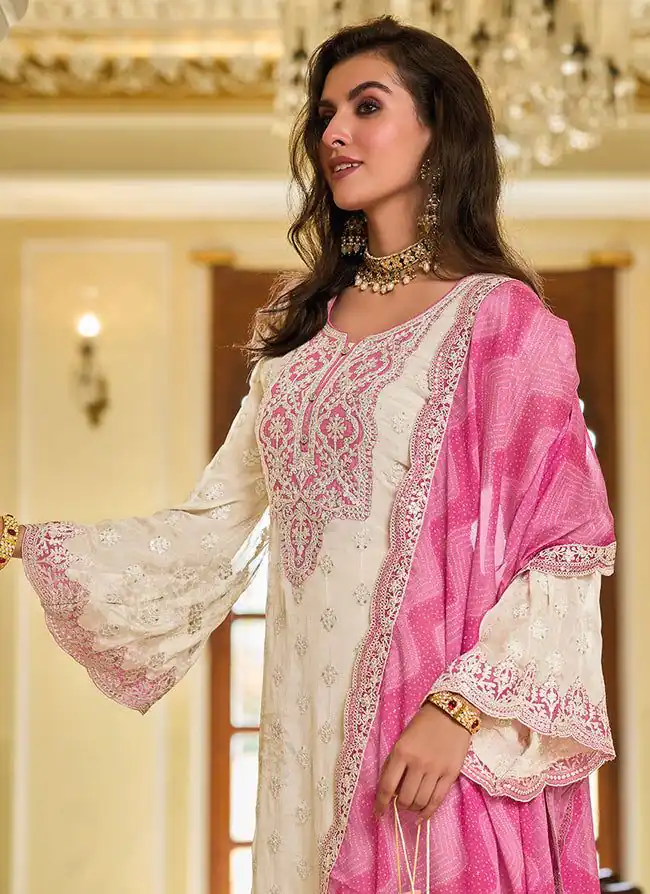 KF 1637 White Georgette Chine Sequins Work Salwar Suit Wedding, Party, Festive, Events Etc.  Expected Delivery 4-6 Working Days @2099/-Only | Casual Suits, Creative suits, Designer Suits, Palazzo Suits, Party Wear Suits, Salwar suit, Straight Suits
