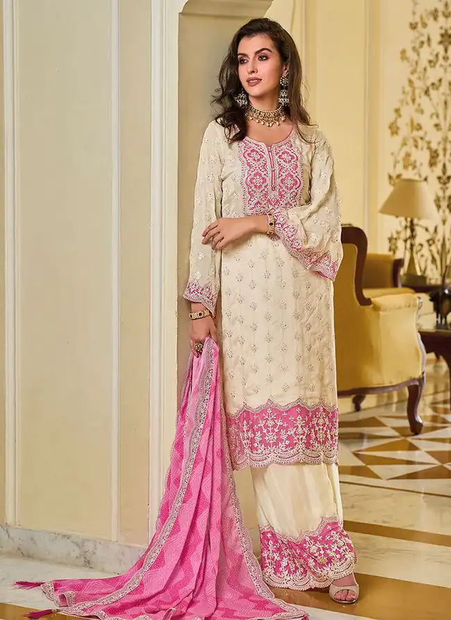 KF 1637 White Georgette Chine Sequins Work Salwar Suit Wedding, Party, Festive, Events Etc.  Expected Delivery 4-6 Working Days @2099/-Only | Casual Suits, Creative suits, Designer Suits, Palazzo Suits, Party Wear Suits, Salwar suit, Straight Suits
