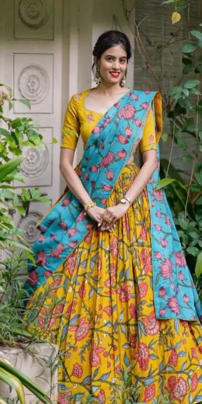 PC 380 Yellow Color Chant Crepe Kalamkari Printed Lehenga Choli Casual, Party Wear, Events, Festivals Wear Expected Delivery 4-6 Working Days @2099/- | Bollywood Lehenga, Creative Lehenga, Designer Lehenga, Embroidered Lehenga, Lehenga, Party Wear Lehenga