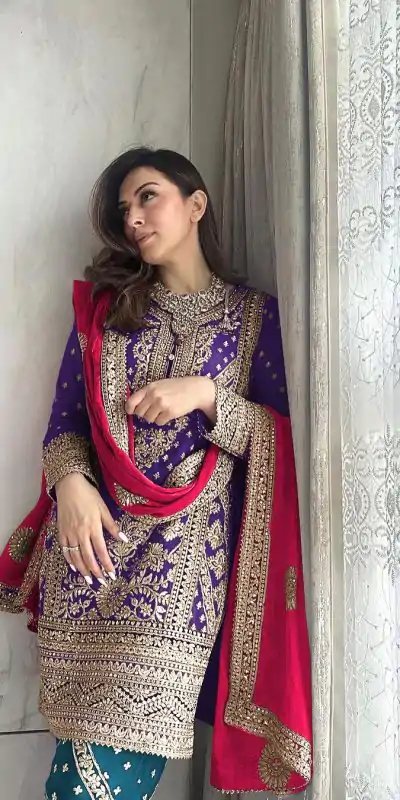 SSR 447 Violet Color Georgette Embroidery Salwar Suit Wedding, Party, Festive, Events Expected Delivery 4-6 Working Days @ 2249/- Only | Casual Suits, Creative suits, Designer Suits, Party Wear Suits, Salwar suit, Straight Suits