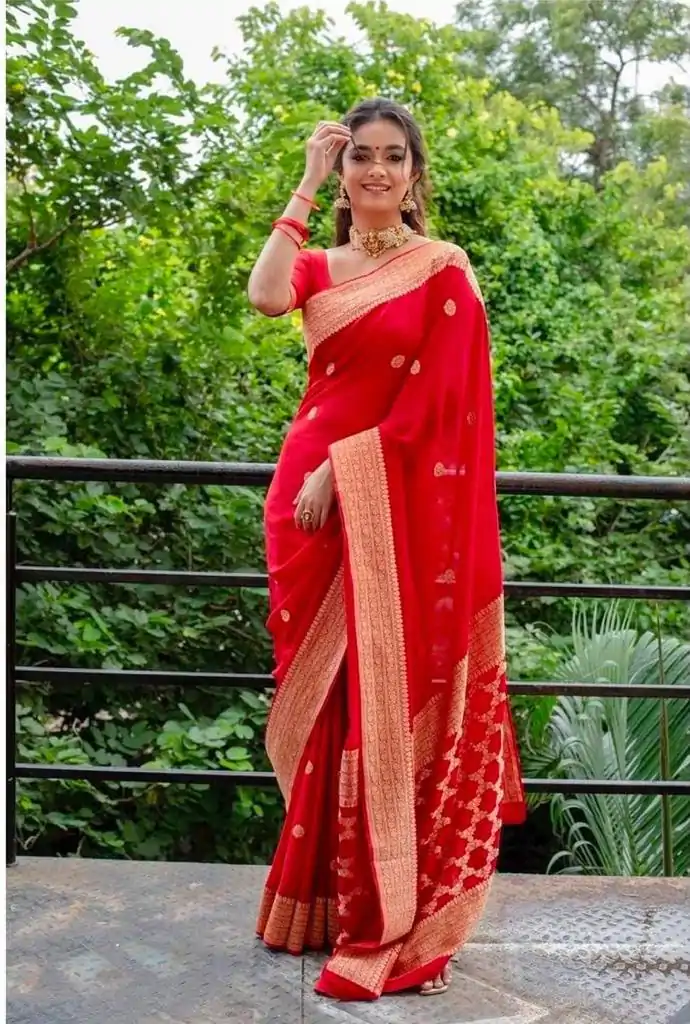 DDF Bela Red Color Soft Lichi Silk Ordinary Design Saree Casual, Party Wear, Events, Festivals Etc. Expected Delivery 4-6 Working Days 1349/- Only | Bollywood Sarees, Creative Sarees, Designer Sarees, Embroidered Sarees, Ethnic Saree, Modern Digital sarees, Party Wear Sarees, Sarees