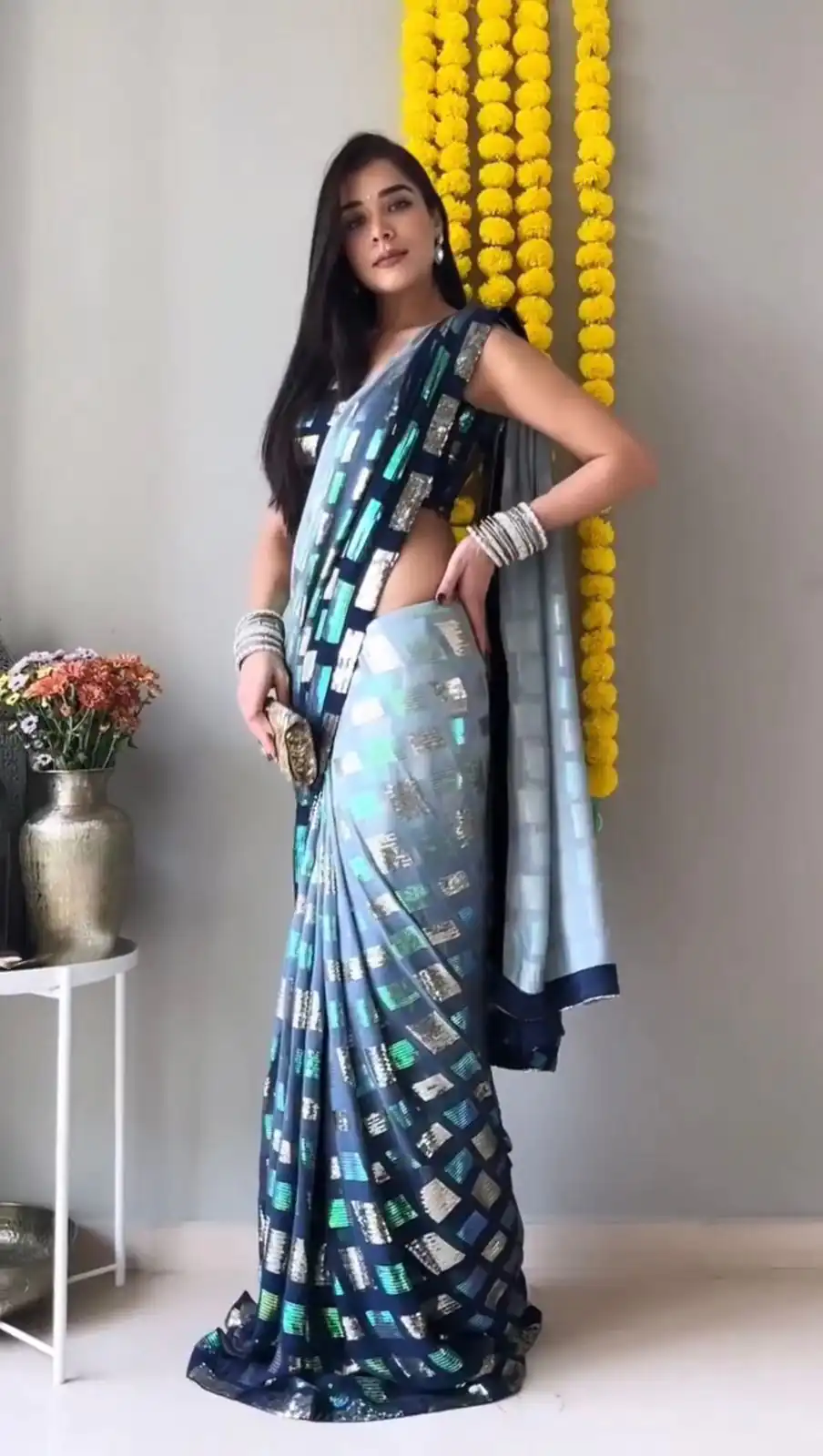 KD 360 Blue Color Faux Georgette Sequence Work Saree Casual, Party Wear, Wedding, Events Etc. Expected Delivery 4-6 Working Days @1599/- | Bollywood Sarees, Creative Sarees, Designer Sarees, Embroidered Sarees, Ethnic Saree, Modern Digital sarees, Party Wear Sarees, Sarees