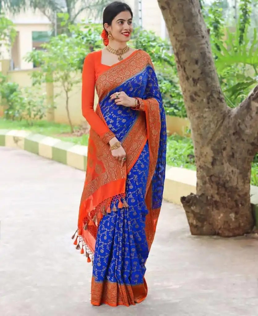 ES 8153 Blue Color Soft Lichi Silk Beautiful Design Work Saree Casual, Wedding, Party, Festive, Events Etc. Expected Delivery 4-6 Working Days @1499/- | Bollywood Sarees, Creative Sarees, Designer Sarees, Embroidered Sarees, Ethnic Saree, Modern Digital sarees, Party Wear Sarees, Sarees