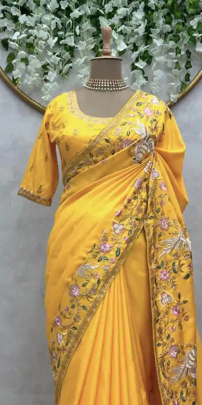 KD 476 Yellow Color Dola silk Thread Sequence Saree Casual, Party Wear, Wedding, Events Etc. Expected Delivery 4-6 Working Days @1999/- | Bollywood Sarees, Creative Sarees, Designer Sarees, Embroidered Sarees, Ethnic Saree, Modern Digital sarees, Party Wear Sarees, Sarees