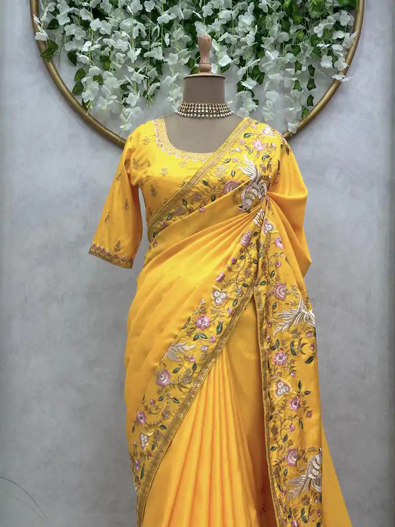 KD 476 Yellow Color Dola silk Thread Sequence Saree Casual, Party Wear, Wedding, Events Etc. Expected Delivery 4-6 Working Days @1999/- | Bollywood Sarees, Creative Sarees, Designer Sarees, Embroidered Sarees, Ethnic Saree, Modern Digital sarees, Party Wear Sarees, Sarees