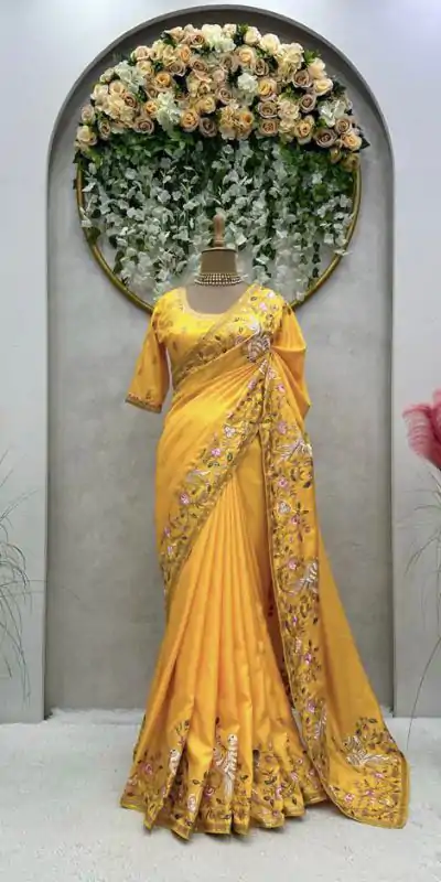 KD 476 Yellow Color Dola silk Thread Sequence Saree Casual, Party Wear, Wedding, Events Etc. Expected Delivery 4-6 Working Days @1999/- | Bollywood Sarees, Creative Sarees, Designer Sarees, Embroidered Sarees, Ethnic Saree, Modern Digital sarees, Party Wear Sarees, Sarees