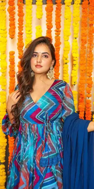 DC G33 Blue Color Chiffon Digital Prints Embroidery Gown Casual, Wedding, Party, Festive, Events Etc. Expected Delivery 4-6 Working Days @2099/- | Bollywood Gowns, Creative Gowns, Designer Gowns, Embroidered Gowns, Gowns, Party Wear Gowns