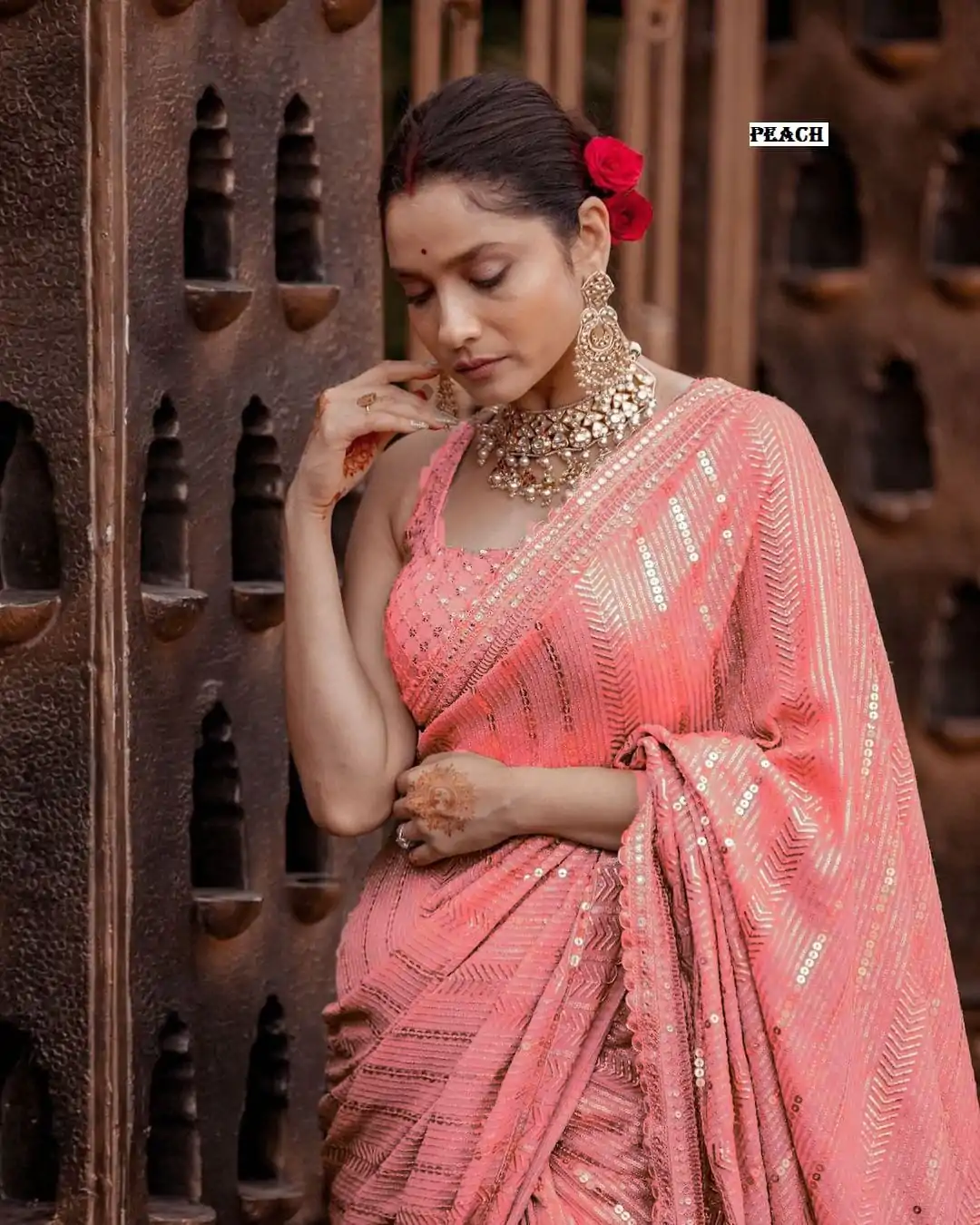 DF 3268 Peach Color Georgette Beautiful Embroidery Saree Casual, Party Wear, Wedding, Events Etc Delivery Expected.4-6 Working Days 1749/ | Bollywood Sarees, Creative Sarees, Designer Sarees, Embroidered Sarees, Ethnic Saree, Modern Digital sarees, Party Wear Sarees, Sarees
