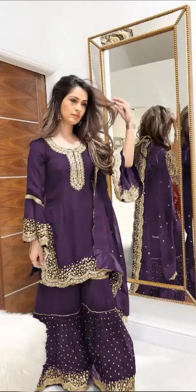 NSR 797 Purple Color Faux Georgette Embroidery Work Salwar Suit Casual, Party Festive, Events Etc. Expected Delivery 4-6 Working Days @2099/ | Jump Suits, Casual Suits, Creative suits, Designer Suits, Palazzo Suits, Party Wear Suits, Patiala Suits, Salwar suit, Straight Suits