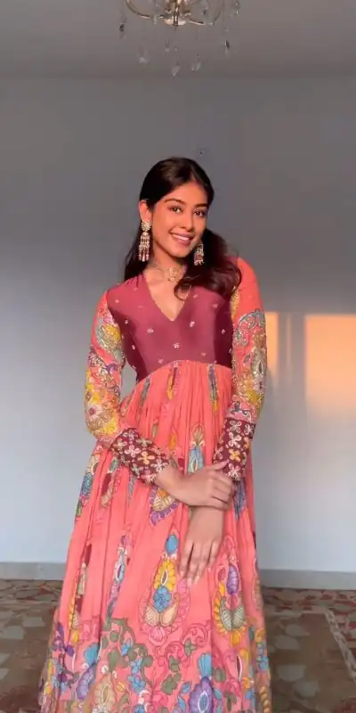 PC 379 Pink Color Chant Crepe Kalamkari Printed Gown Casual, Party Wear, Events, Festivals Wear Etc. Expected Delivery 4-6 Working Days @1999/- | Bollywood Gowns, Creative Gowns, Designer Gowns, Embroidered Gowns, Gowns, Party Wear Gowns