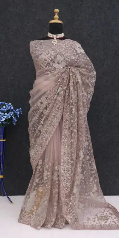 BT RIDDHI Brown Color Butterfly Net Embroidery Sequence Saree Casual, Party Wear, Traditional Wear, Wedding Wear, Events Etc.@2149/- | Bollywood Sarees, Creative Sarees, Designer Sarees, Ethnic Saree, Modern Digital sarees, Party Wear Sarees, Sarees