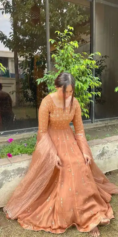 RTC 5712 Peach Color Georgette Thread Sequence Anarkali Suit Wedding, Party, Festive, Events Etc. Expected Delivery 4-6 Working Days @2199/- | Anarkali Suits, Bollywood Anarkali, Creative-Anarkali, Designer Anarkali, Embroidered Anarkali, Party Wear Anarkali