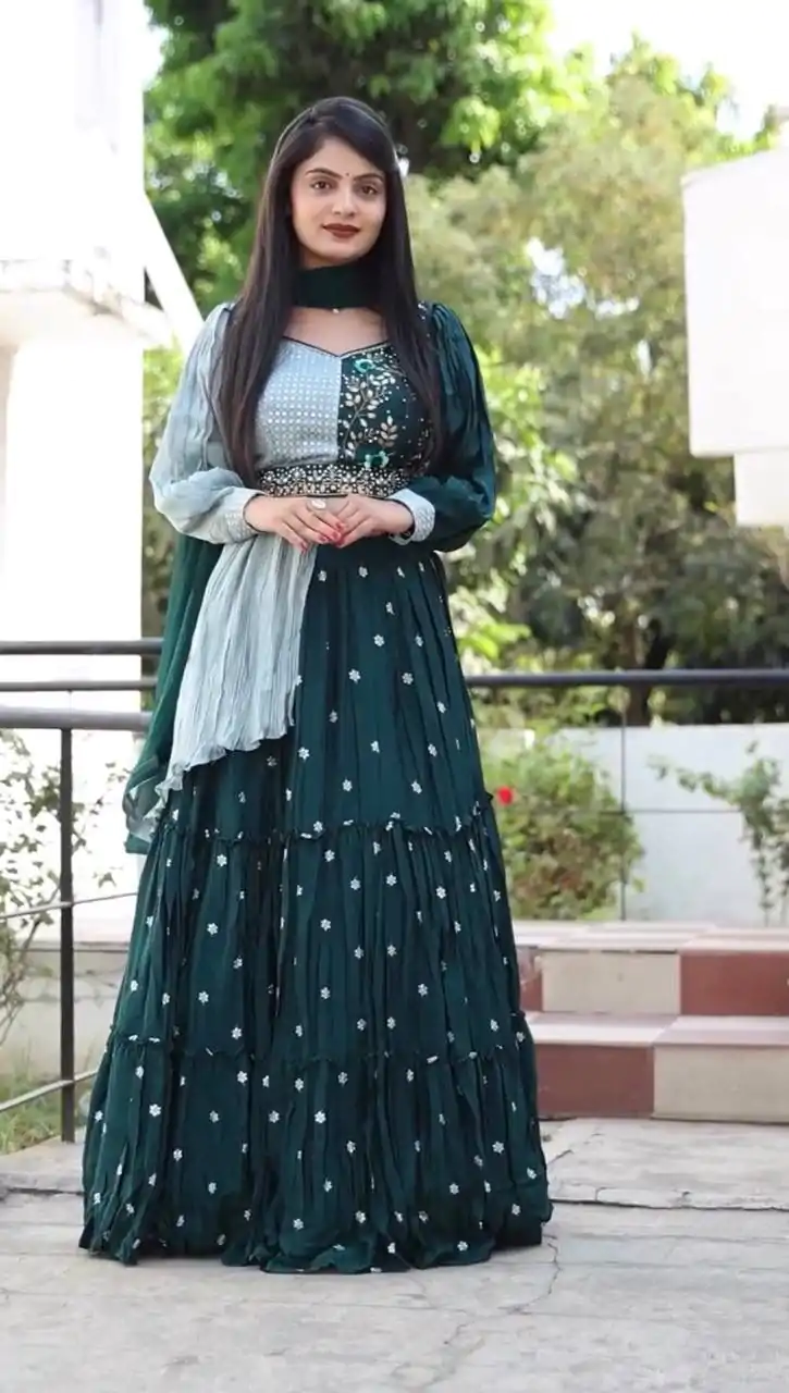 PC 233 Green Color Heavy Chinon Embroidery Lehenga Choli Casual, Party Wear, Events, Festivals Wear Expected Delivery 4-6 Working Days @2699/- | Bollywood Lehenga, Creative Lehenga, Designer Lehenga, Embroidered Lehenga, Lehenga, Party Wear Lehenga